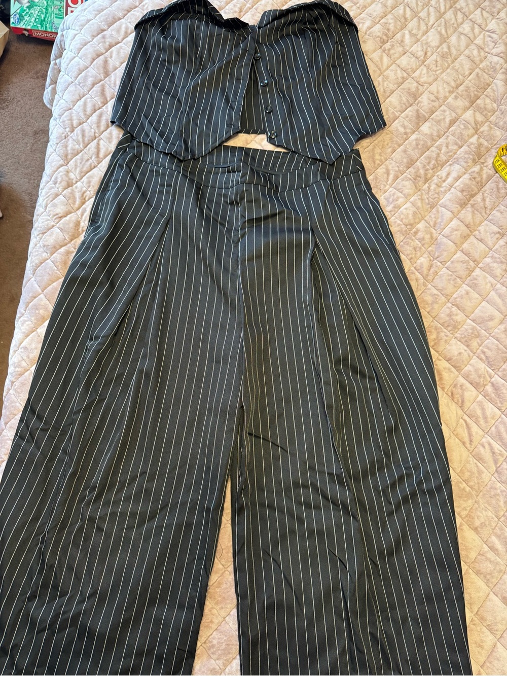 Cider Black Pinstripe Wide-Leg Trousers